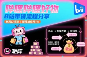 独角兽：哔哩哔哩好物，B站带货流程分享，新风口项目，矩阵操作月1W-独角兽众创资源站独角兽网创资源站