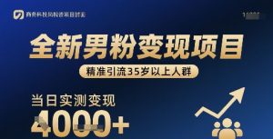 独角兽：全新男粉变现项目，精准引流35岁以上人群，当日实测变现1k+-独角兽众创资源站独角兽网创资源站