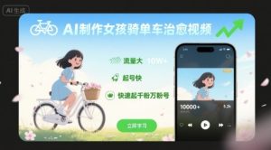 独角兽：AI制作女孩骑单车治愈视频，流量大，起号快，快速起千粉万粉号-独角兽众创资源站独角兽网创资源站