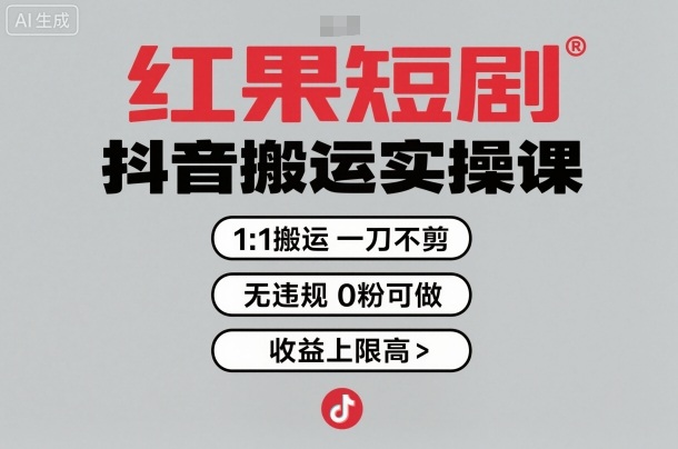 红果短剧拉新之抖音搬运实操课，1：1搬运，一刀不剪，无违规，0粉可做，收益上限高-独角兽众创资源站独角兽网创资源站