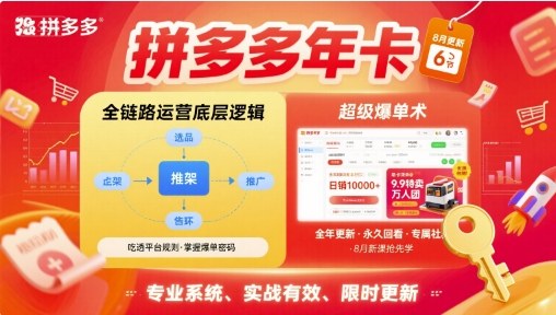 拼多多年卡【8月更新6节】拼多多全链路运营底层逻辑，超级爆单术-独角兽众创资源站独角兽网创资源站