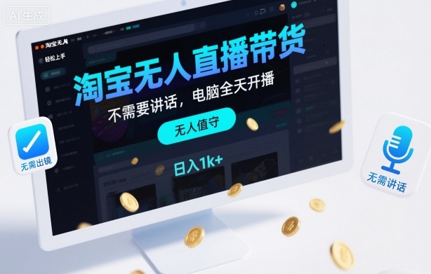 淘宝无人直播带货，不需要出镜，不需要讲话，电脑全天开播，轻松上手，日入1k+【揭秘】-独角兽众创资源站独角兽网创资源站