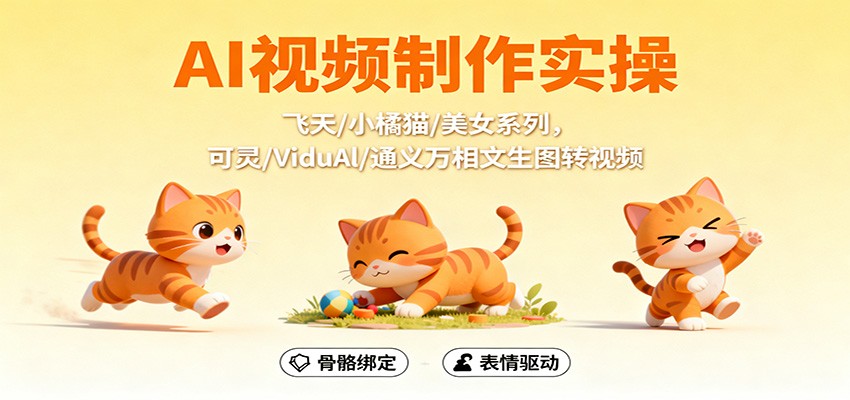 AI视频制作实操,飞天/小橘猫/美女系列,可灵/ViduAl/通义万相文生图转视频-独角兽众创资源站独角兽网创资源站