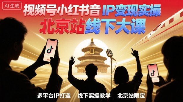 视频号小红书抖音IP变现实操北京站线下大课,40+行业短视频高变现姿势,100+IP高变现实操技术-独角兽众创资源站独角兽网创资源站