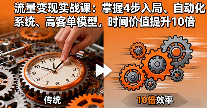 流量变现实战课：掌握4步入局、自动化系统、高客单模型，时间价值提升10倍-独角兽众创资源站独角兽网创资源站