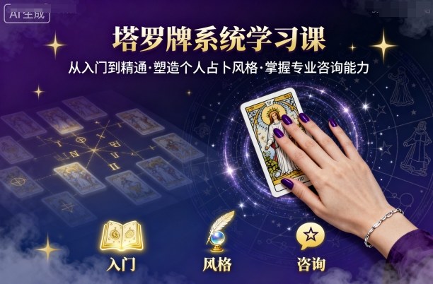 塔罗牌系统学习课，助你从入门到精通，塑造个人占卜风格，掌握专业咨询能力-独角兽众创资源站独角兽网创资源站