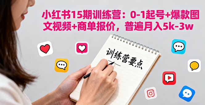 小红书15期训练营：0-1起号+爆款图文视频+商单报价，普遍月入5k-3w-独角兽众创资源站独角兽网创资源站