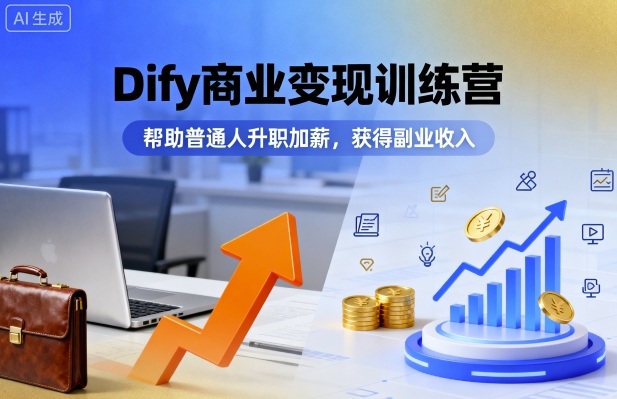 Dify商业变现训练营，帮助普通人升职加薪，获得副业收入-独角兽众创资源站独角兽网创资源站