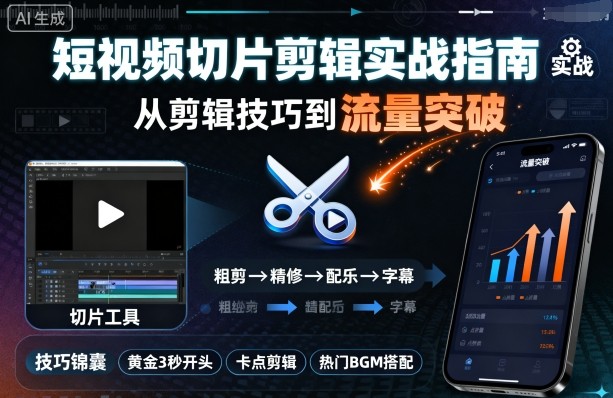 短视频切片剪辑实战指南，从剪辑技巧到流量突破-独角兽众创资源站独角兽网创资源站