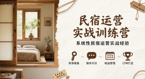 民宿运营实战训练营，系统性民宿运营实战经验-独角兽众创资源站独角兽网创资源站