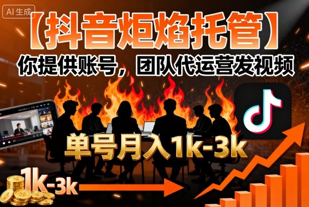 【抖音炬焰托管】你提供账号，团队代运营发视频，单号月入1k+【揭秘】-独角兽众创资源站独角兽网创资源站