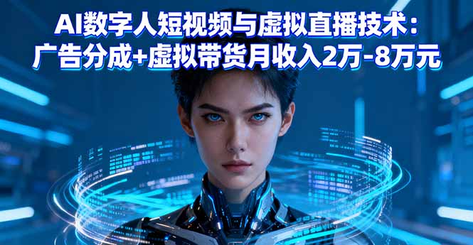 AI数字人短视频与虚拟直播技术：广告分成+虚拟带货月收入2万-8万元-独角兽众创资源站独角兽网创资源站