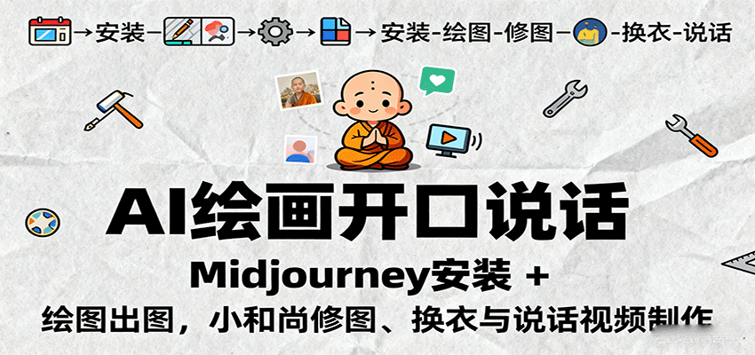 AI绘画开口说话，Midjourney安装 + 绘图出图，小和尚修图、换衣与说话视频制作-独角兽众创资源站独角兽网创资源站