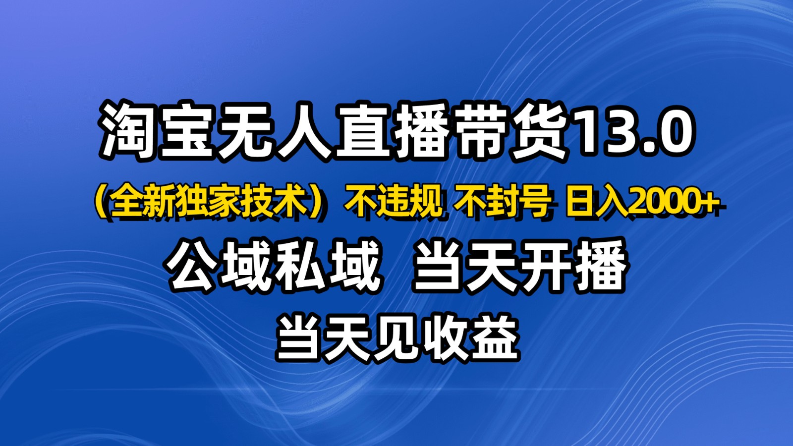 淘宝无人直播13.0,公域私域技术,不封号,不违规 布局下半年旺季赛道,日入2000+-独角兽众创资源站独角兽网创资源站