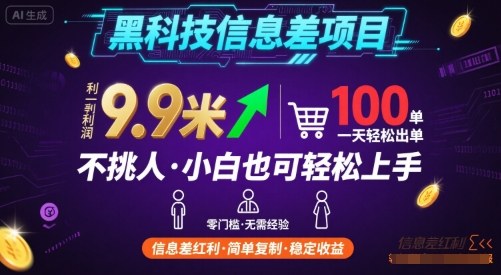 黑科技信息差项目，一单利润9.9米，一天简简单单出100单，不挑人，小白也可轻松上手【揭秘】-独角兽众创资源站独角兽网创资源站