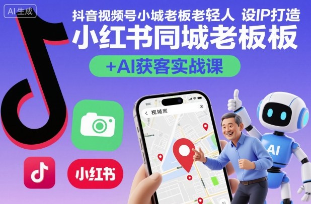 抖音视频号小红书同城老板轻人设IP打造+AI获客实战课，人设打造-算法拆解-拍摄剪辑-内容运营-AI创作-独角兽众创资源站独角兽网创资源站