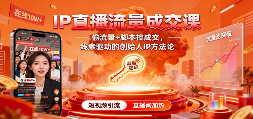 IP直播流量成交课:偷流量+脚本控成交,线索驱动的创始人IP方法论-独角兽众创资源站独角兽网创资源站