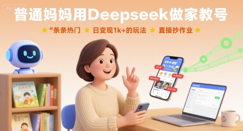 普通妈妈用Deepseek做家教号，条条热门，日变现1k+的玩法，直接抄作业-独角兽众创资源站独角兽网创资源站