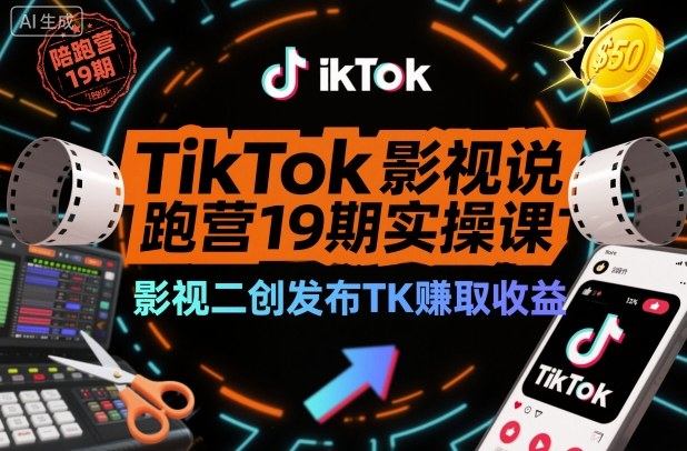 TikTok影视解说陪跑营19期实操课,影视二创发布TK賺取收益,万播收益50美金-独角兽众创资源站独角兽网创资源站