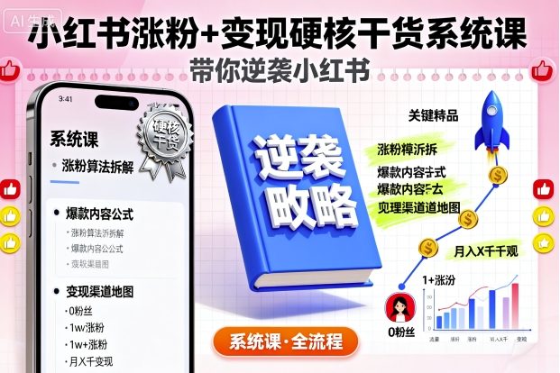 小红书涨粉+变现硬核干货系统课，带你逆袭小红书-独角兽众创资源站独角兽网创资源站