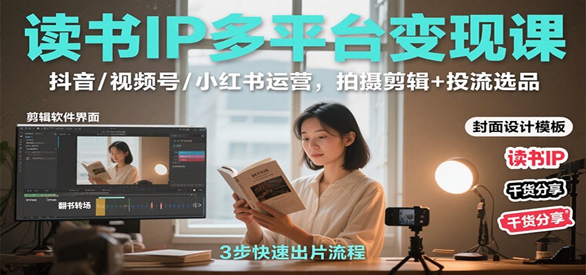 读书IP多平台变现课:抖音/视频号/小红书运营,拍摄剪辑+投流选品-独角兽众创资源站独角兽网创资源站