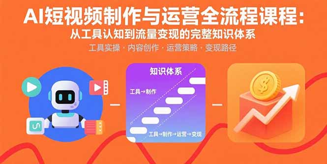 AI短视频制作与运营全流程课程：从工具认知到流量变现的完整知识体系-独角兽众创资源站独角兽网创资源站