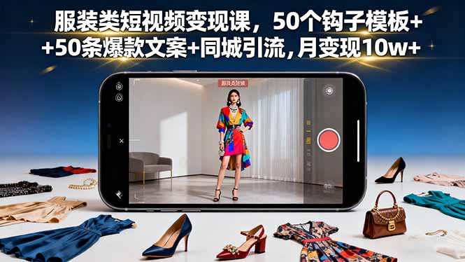 服装类短视频变现课，50个钩子模板+50条爆款文案+同城引流，月变现10w+-独角兽众创资源站独角兽网创资源站