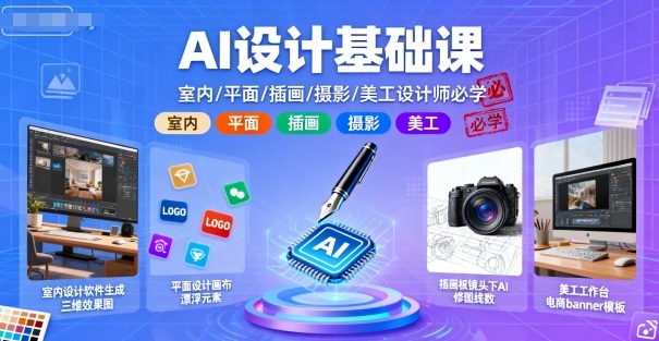 AI设计基础课，室内、平面、插画、摄影、美工设计师必学的-独角兽众创资源站独角兽网创资源站