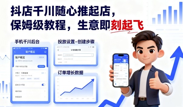 抖店千川随心推起店，保姆级教程，生意即刻起飞-独角兽众创资源站独角兽网创资源站