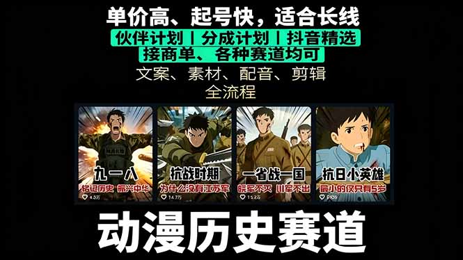历史动漫赛道撸分成：起号、文案、素材、配音、剪辑，单视频收益破万-独角兽众创资源站独角兽网创资源站