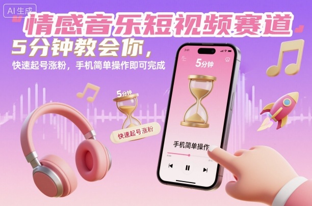情感音乐短视频赛道,5分钟教会你,快速起号涨粉,手机简单操作即可完成-独角兽众创资源站独角兽网创资源站