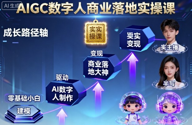 AIGC数字人商业落地实操课，从零基础小白到AI数字人大神-独角兽众创资源站独角兽网创资源站