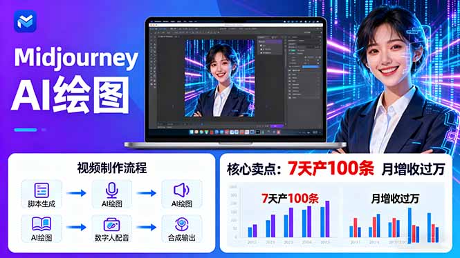 AI绘图照片开口说话视频制作：Midjourney+数字人，7天产100条月增收过万-独角兽众创资源站独角兽网创资源站