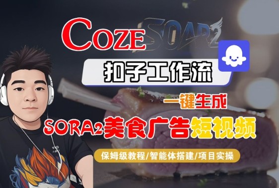 Coze扣子智能体工作流一键生成“SORA2美食广告“短视频，全流程保姆级教学-独角兽众创资源站独角兽网创资源站