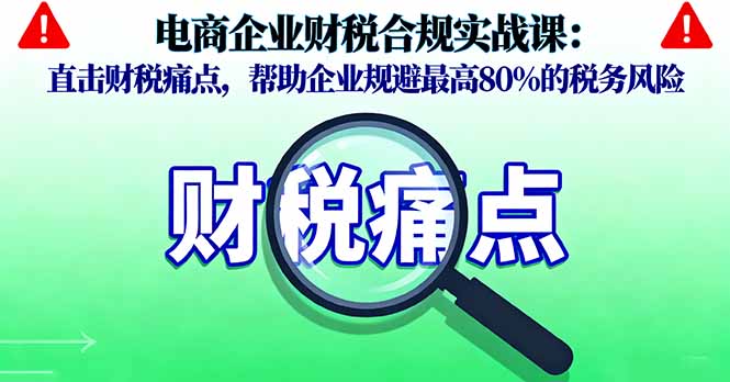 电商企业财税合规实战课，直击财税痛点，帮助企业规避最高80%的税务风险-独角兽众创资源站独角兽网创资源站
