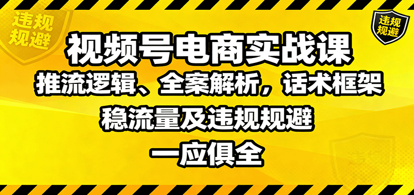 视频号电商实战课：推流逻辑、全案解析，话术框架，稳流量及违规规避等-独角兽众创资源站独角兽网创资源站