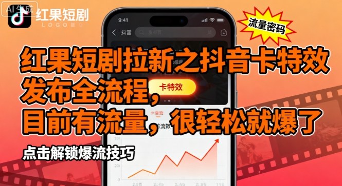 红果短剧拉新之抖音卡特效发布全流程，目前有流量，很轻松就爆了-独角兽众创资源站独角兽网创资源站