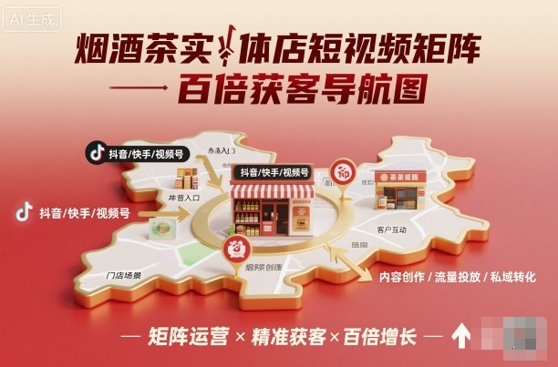 烟酒茶实体店短视频矩阵百倍获客导航图-独角兽众创资源站独角兽网创资源站