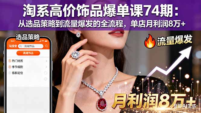 淘系高价饰品爆单课74期:从选品策略到流量爆发的全流程,单店月利润8万+-独角兽众创资源站独角兽网创资源站