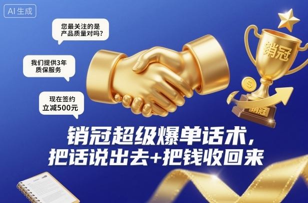 销冠超级爆单话术，把话说出去+把钱收回来-独角兽众创资源站独角兽网创资源站