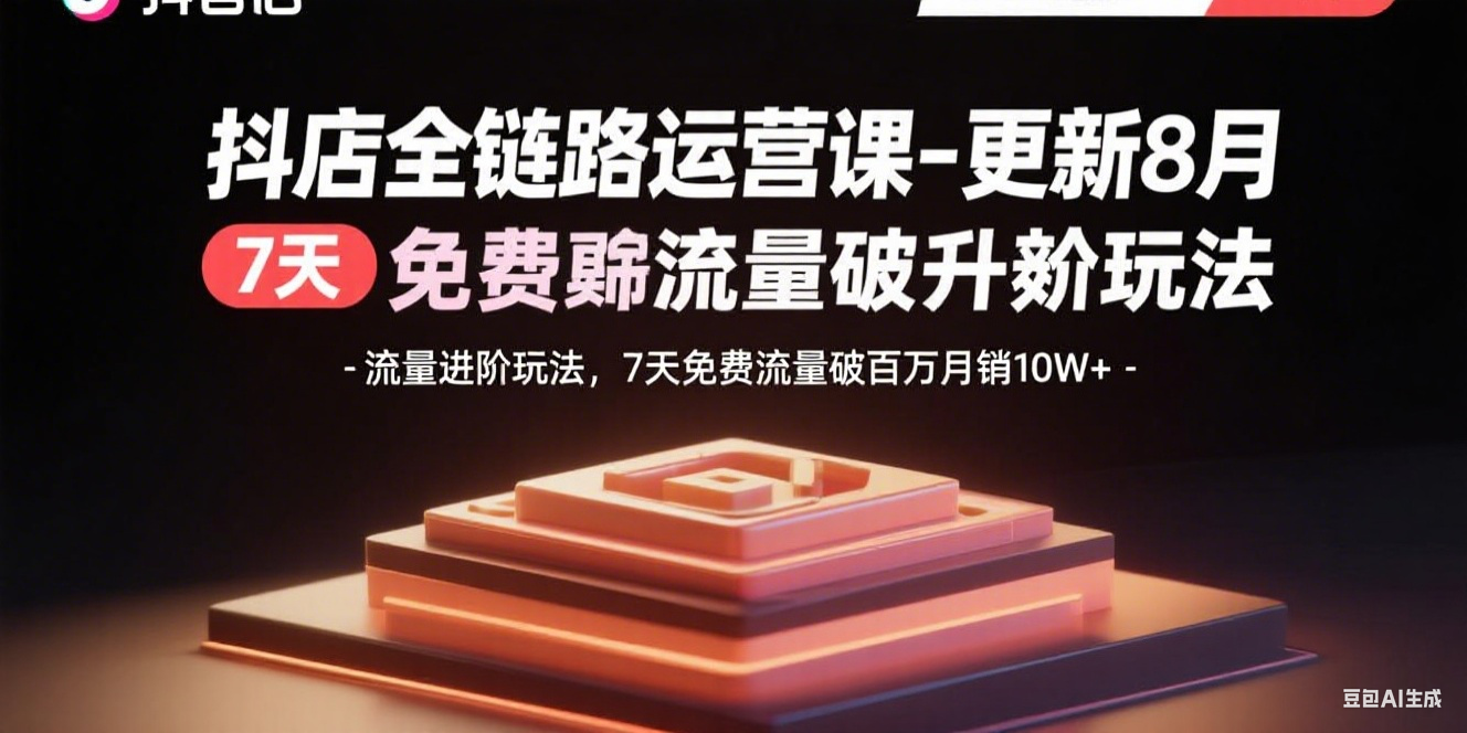 抖店全链路运营课-更新8月：流量进阶玩法，7天免费流量破百万月销10W+-独角兽众创资源站独角兽网创资源站