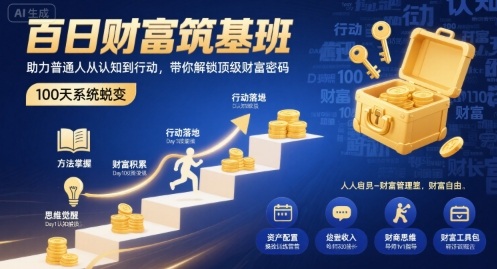 百日财富筑基班，助力普通人从认知到行动，带你解锁顶级财富密码-独角兽众创资源站独角兽网创资源站