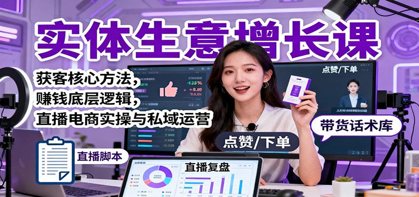 实体生意增长课：获客核心方法，赚钱底层逻辑，直播电商实操与私域运营-独角兽众创资源站独角兽网创资源站