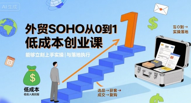 外贸SOHO从0到1低成本创业课，能够立刻上手实操与落地执行-独角兽众创资源站独角兽网创资源站