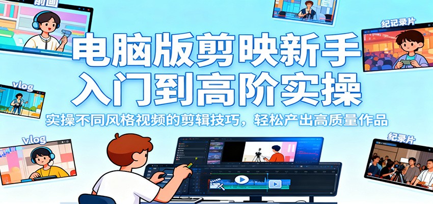 电脑版剪映新手入门到高阶实操，实操不同风格视频的剪辑技巧，轻松产出高质量作品-独角兽众创资源站独角兽网创资源站