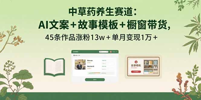 中草药养生赛道：AI文案+故事模板+橱带货，45条作品涨粉13w+单月变现1万+-独角兽众创资源站独角兽网创资源站
