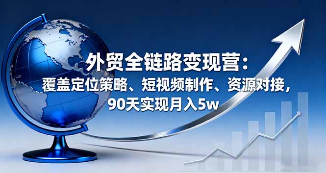 外贸全链路变现营：覆盖定位策略、短视频制作、资源对接，90天实现月入5w-独角兽众创资源站独角兽网创资源站