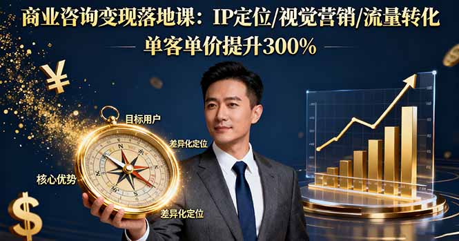 商业咨询变现落地课：IP定位/视觉营销/流量转化，单客单价提升300%-独角兽众创资源站独角兽网创资源站
