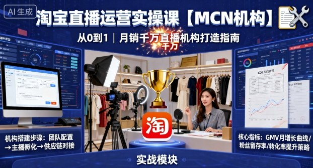 淘宝直播运营实操课【MCN机构】，从0到1做一家月销千W的直播机构-独角兽众创资源站独角兽网创资源站