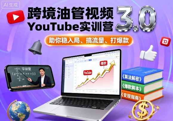 跨境油管视频YouTube实训营3.0，助你稳入局、搞流量、打爆款-独角兽众创资源站独角兽网创资源站